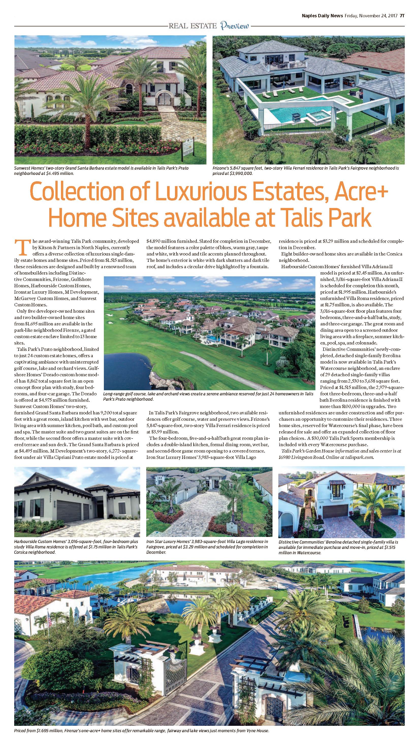 Collection of Luxurious Estates, Acre+ Home Sites Available at Talis Park